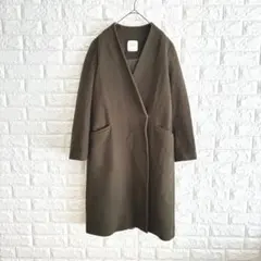 UNITED TOKYO ウールノーカラーロングコート 2 カーキ　羽織
