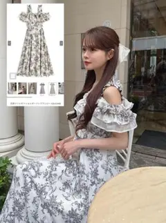 GRL 花柄フリルオフショルダーフレアワンピース[ru1244]