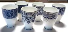 青い模様の陶器製カップ6個セット yukiko hanai フリーカップ