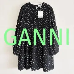 【試着のみ】GANNI 黒×白 ドット ワンピース 34 パフスリーブ♡かわいいのサムネイル