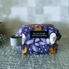 フクロウ柄　ボックスポーチ　コスメポーチ　kippis生地使用　北欧　小物入れ