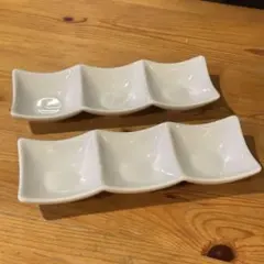 3連仕切り皿　陶器製　薬味・つけだれ皿　2枚セット