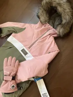ワンシーズン仕様 ROXY スキーウェアセット ピンク／カーキ　 手袋付き