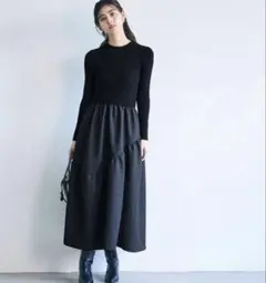 エンボスニットドッキングワンピース ブラック ワンサイズ coca