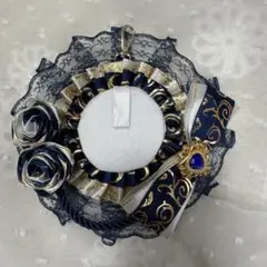 痛ロゼット　缶バッチ　薔薇　紺　ネイビー　白　ホワイト　ロゼット