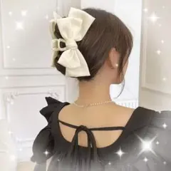 【ホワイト】ヘアクリップ　まとめ髪 バンスクリップ リボン 大きめ 上品 白 式