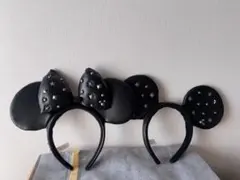 スタッズ付きブラックミニーマウス耳カチューシャ　２個セット