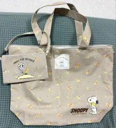 スヌーピー ジェラートピケ花柄トートバッグ＆ポーチ
