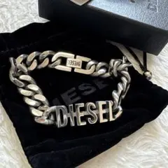 【美品】DIESEL　ディーゼル　喜平チェーン　ブレスレット　デカロゴ　※付属品