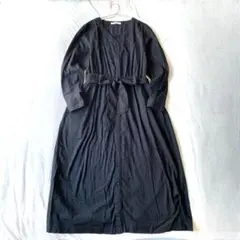 【ショコラフィネローブ】シャツワンピース ロング丈 綿麻混 フルボタン F