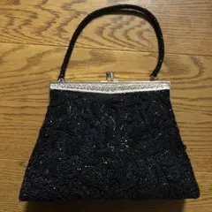 【アンティーク】高級　ビーズ刺繍　ハンドバッグ　黒