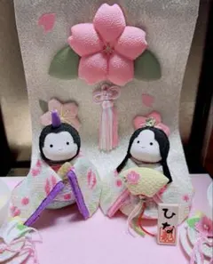 雛人形 ガラスケース入り 小型　リュウコドウ（龍虎堂）ぽてりひな２人　桜几帳付のサムネイル