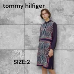 e1124☆TOMMY HILFIGERペイズリー柄長袖ワンピースサイズM