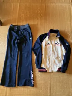 adidas トレーニングウェア 上下セット M 白/紺