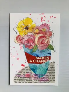 抽象画　コラージュ　アート　原画　ポストカードサイズ