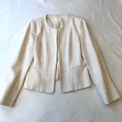 NATURAL BEAUTY ノーカラーツイードジャケット アイボリー　Ｍ　美品