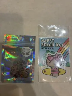 【日焼けキティ2枚セット】オーロラホログラム加工クリアシール40枚　ステッカー