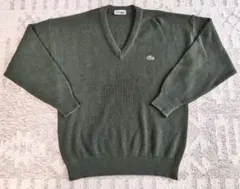 フランス製 LACOSTE オリーブグリーン Vネックニット 4サイズ(M)
