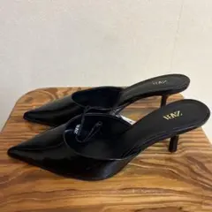 タグ付き新品未使用　ZARA ブラック ポインテッドトゥミュール ヒール6cm