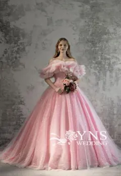 ピンク オフショルダー カラードレス