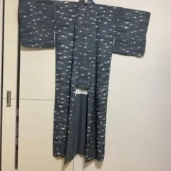 【訳あり特価品】手染　小紋　正絹　袷　美品　グレー　灰色　シンプル　逸品　普段着