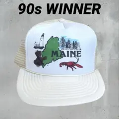 90s WINNER メイン州　ザリガニ メッシュキャップ クリーム　フリー