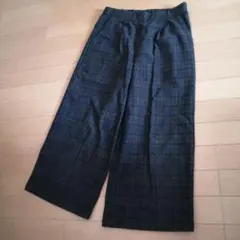 ワイドパンツ チェク柄 厚手 裏地フリース素材 グレー紺ネイビー