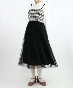 チェックコンビチュールキャミワンピース