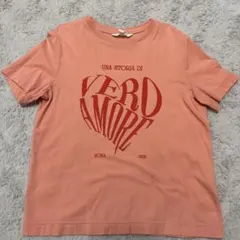 H&M 半袖Tシャツ ピンク ハートロゴ XS