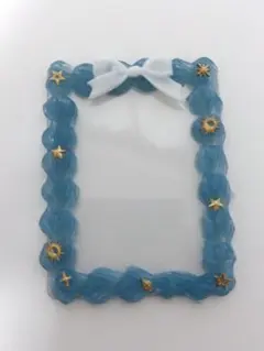 ホイップデコ　硬質カードケース　ブルー　星　宇宙　リボン　ホワイト　シンプル