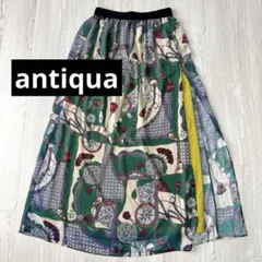【antiqua】アンティカ レトロ柄 スカーフ柄ロングスカート サイドスリットのサムネイル