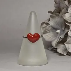 ガラスハートのリング（レッド×サージカルステンレスシルバーカラー）