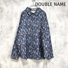 美品✨ 【DOUBLE NAME】幾何学模様 総柄長袖シャツ ブルー系 お洒落