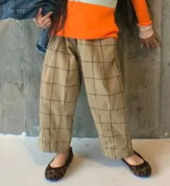 美品　ファブリックレポート　ダーツワイドキッチンパンツ　チェック　パンツ　120