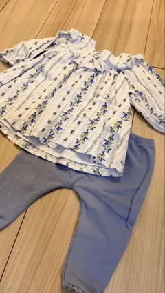 NEXT 花柄フリル付きトップス ブルーパンツセット