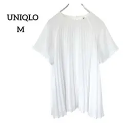ユニクロ◇プリーツ ブラウス 半袖 シフォン ホワイト フレア きれいめ M