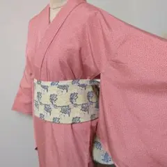 ピンク花柄 小紋 着物 袷　正絹 149/63/21/28.5/47