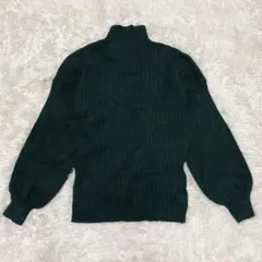 SPRAY PREMIUM ハイネックリブニット　パフスリーブ　緑グリーン