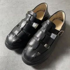 美品✨️ あしながおじさん グルカサンダル スニーカー 厚底 レザー 黒のサムネイル