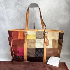 A458【美品】COACH／コーチ トートバッグ シグネチャー パッチワーク 