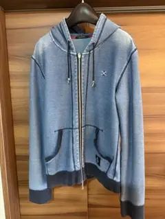 フルジップ フード付き パーカー デニム風