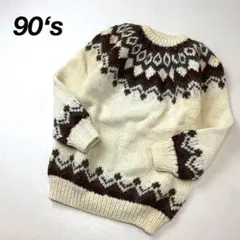 90‘s hand knit vintage ノルディック柄 ローゲージニット