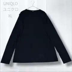 【新品同様】UNIQLO ユニクロ リブ素材 長袖Tシャツ ブラック XLサイズ