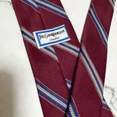 Yves Saint Laurent ワインレッド ネクタイ ストライプ YSL