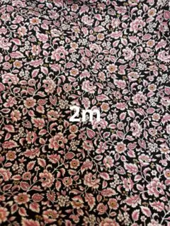 昭和レトロ生地　アジアン小花柄ピンクブラック　サッカーリップル生地ビンテージ2m