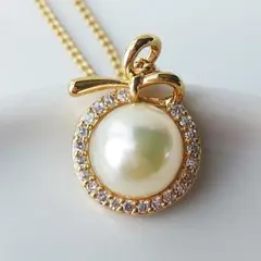 7.7mm　リボンネックレス　パール　あこや真珠　アコヤネックレス　本真珠のサムネイル
