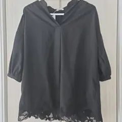 GLACIER 　新品　未使用　スキッパーブラウス　黒　Lサイズ