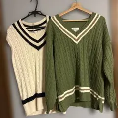 TIMELY WARNING オリーブグリーン ケーブルニット L