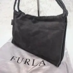 FURLA ブラック スエード ショルダーバッグ