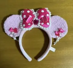 ディズニー ミニー　カチューシャ　ピンク　リボン ドット柄 イヤリング